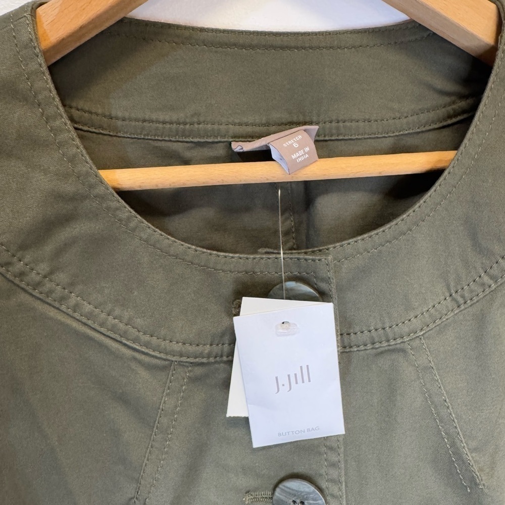 J. Jill Women’s Green Utility Jacket Three-Quarter Sleeves Size 6 - Picture 7 of 15